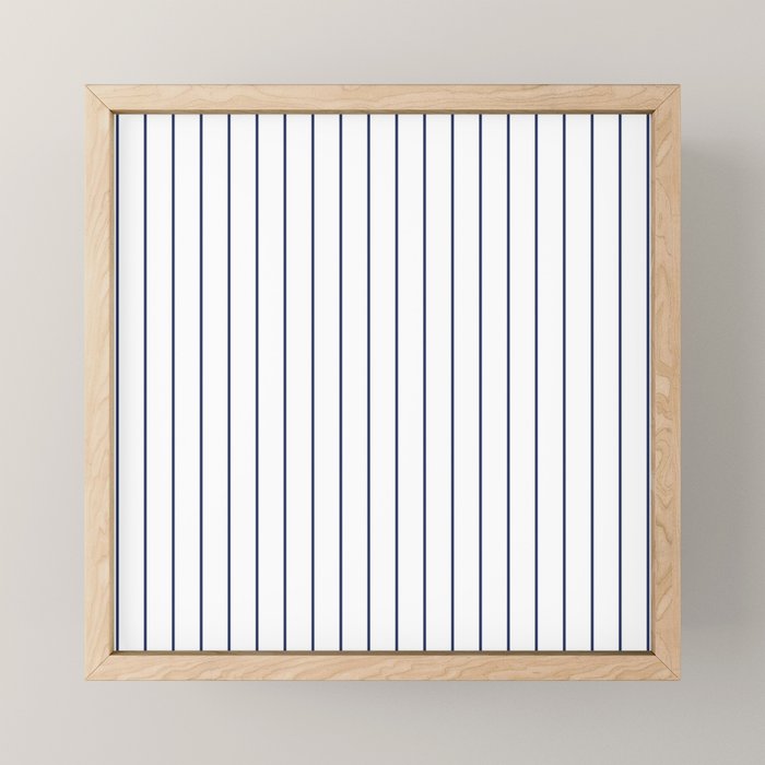 Classic Blue Baseball Stripe Lines On White Mini Art Print Gallery Image 1