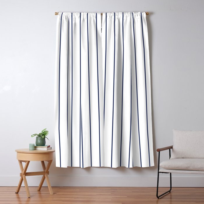 Classic Blue Baseball Stripe Lines On White Window Curtain Gallery Image 1