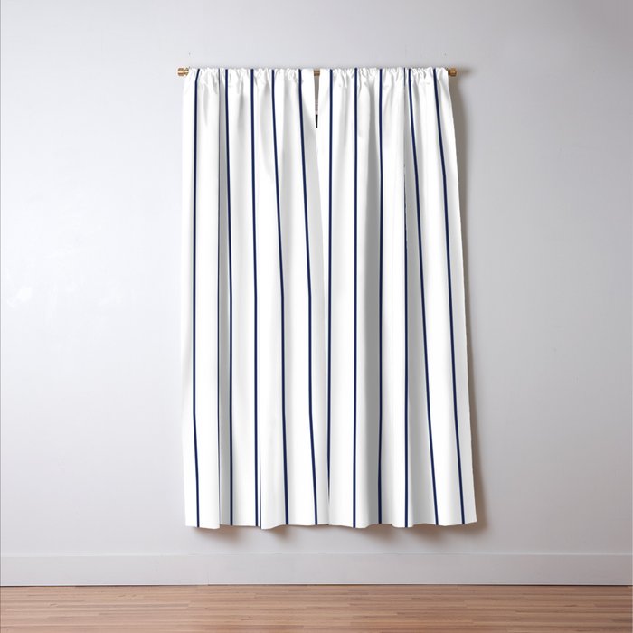 Classic Blue Baseball Stripe Lines On White Window Curtain Gallery Image 3