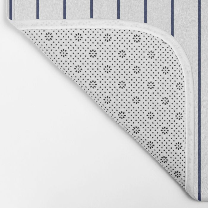 Classic Blue Baseball Stripe Lines On White Bath Mat Gallery Image 2
