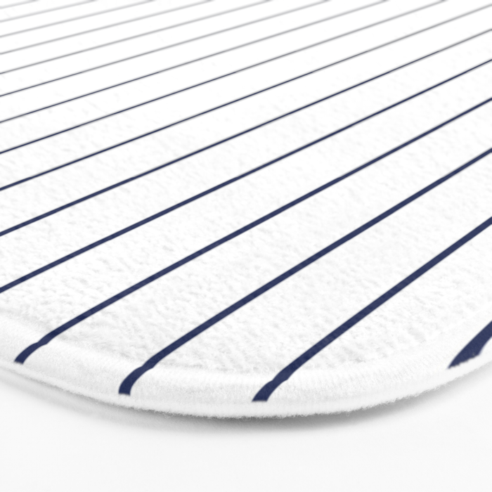 Classic Blue Baseball Stripe Lines On White Bath Mat Gallery Image 3