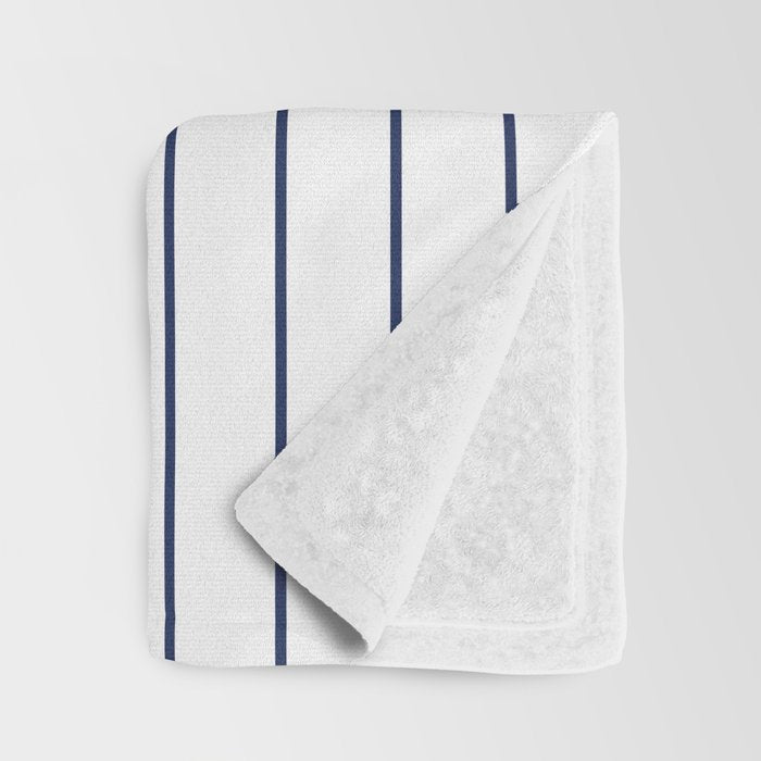Classic Blue Baseball Stripe Lines On White Throw Blanket Gallery Image 3