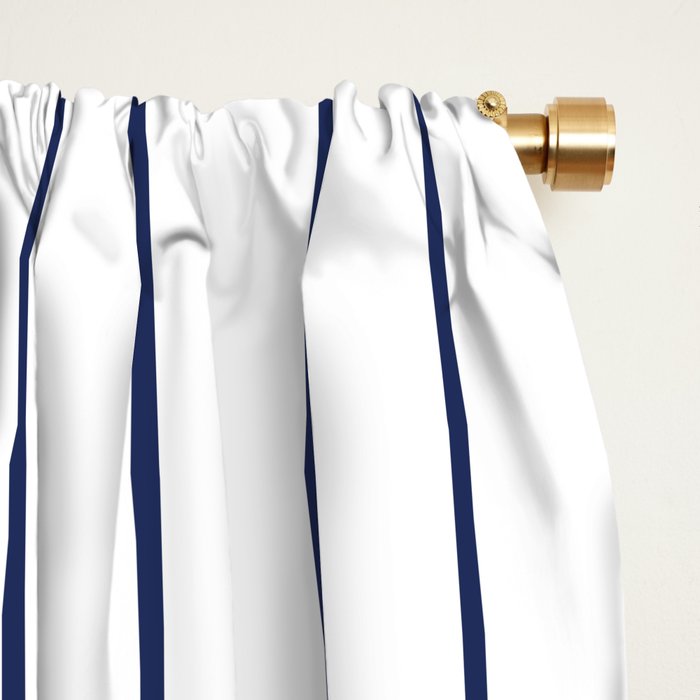Classic Blue Baseball Stripe Lines On White Window Curtain Gallery Image 2