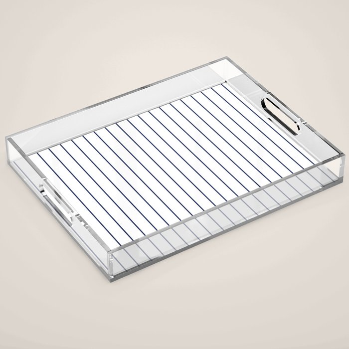 Classic Blue Baseball Stripe Lines On White Acrylic Tray Gallery Image 1