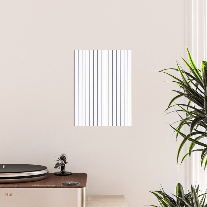 Classic Blue Baseball Stripe Lines On White Poster Gallery Image 2