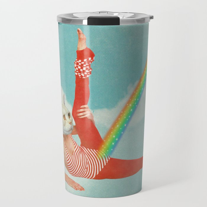 Kitty Cat's Rainbow Workout - Retro Cat Travel Mug Gallery Image 1