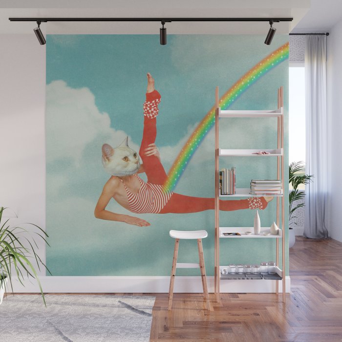 Kitty Cat's Rainbow Workout - Retro Cat Wall Mural Gallery Image 1