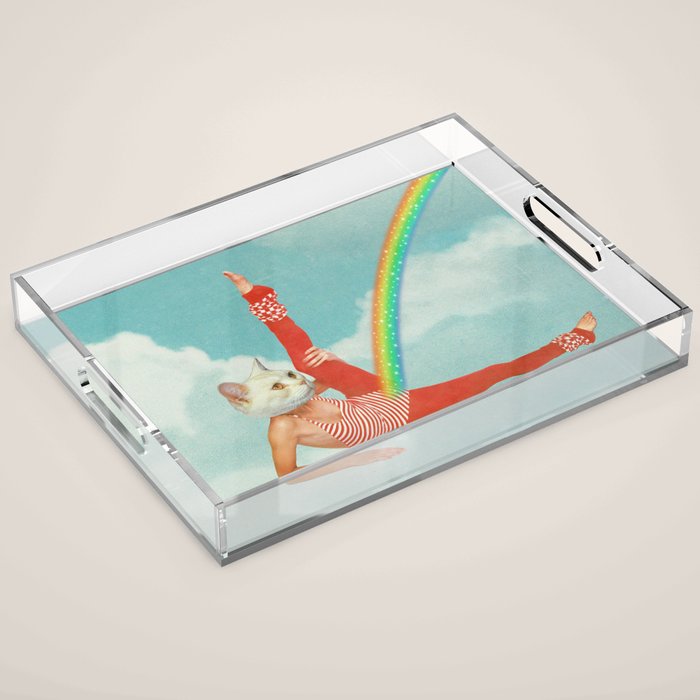 Kitty Cat's Rainbow Workout - Retro Cat Acrylic Tray Gallery Image 1