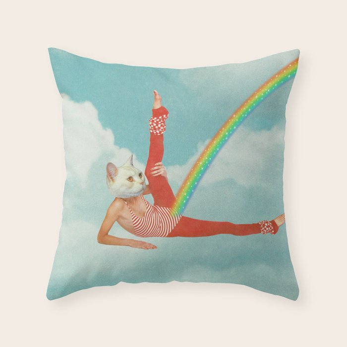 Kitty Cat's Rainbow Workout - Retro Cat Throw Pillow Gallery Image 6