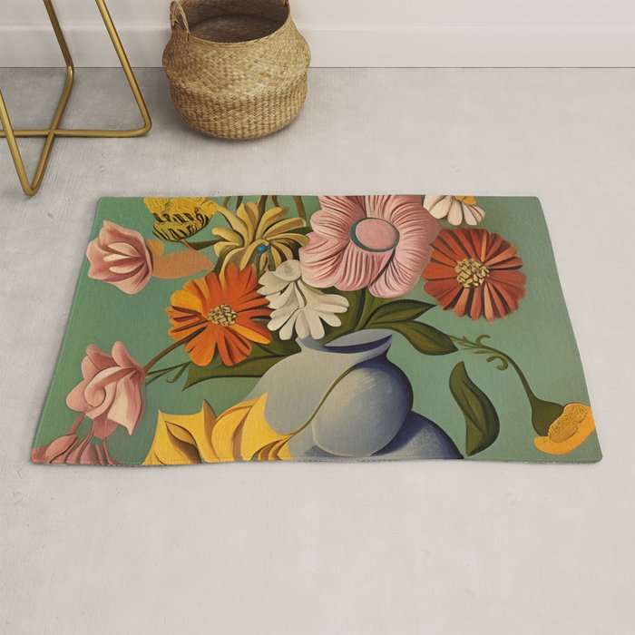 Quirky Abstract Vintage Retro Floral Rug Gallery Image 1