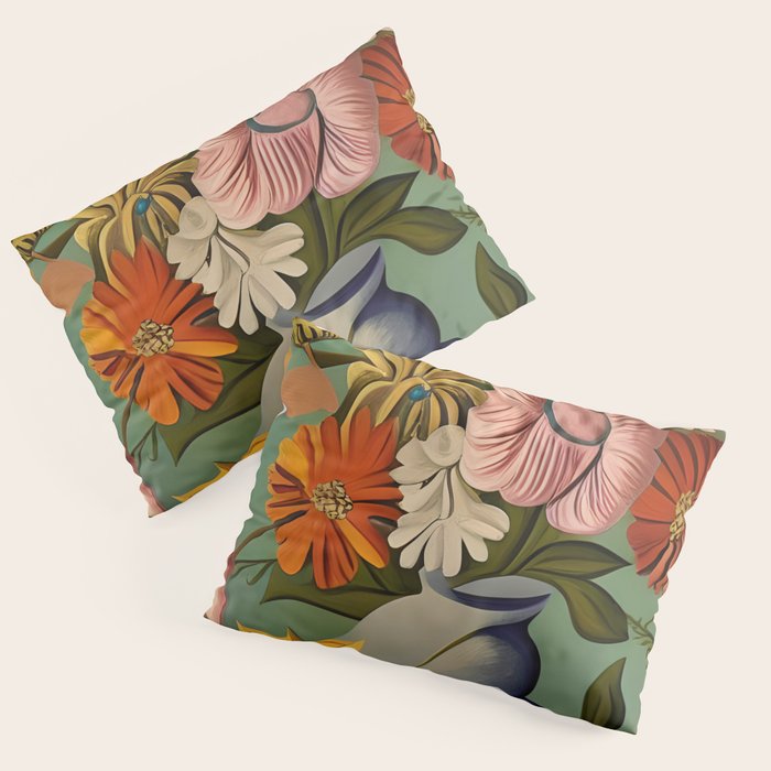 Quirky Abstract Vintage Retro Floral Pillow Sham Gallery Image 3