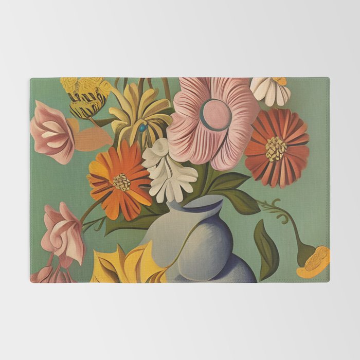 Quirky Abstract Vintage Retro Floral Rug Gallery Image 2