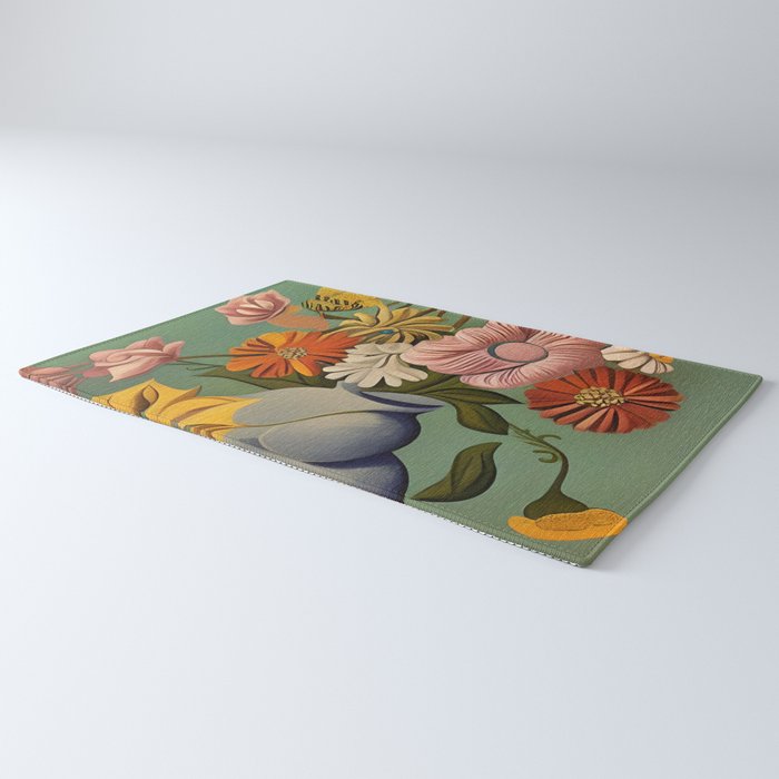 Quirky Abstract Vintage Retro Floral Rug Gallery Image 3