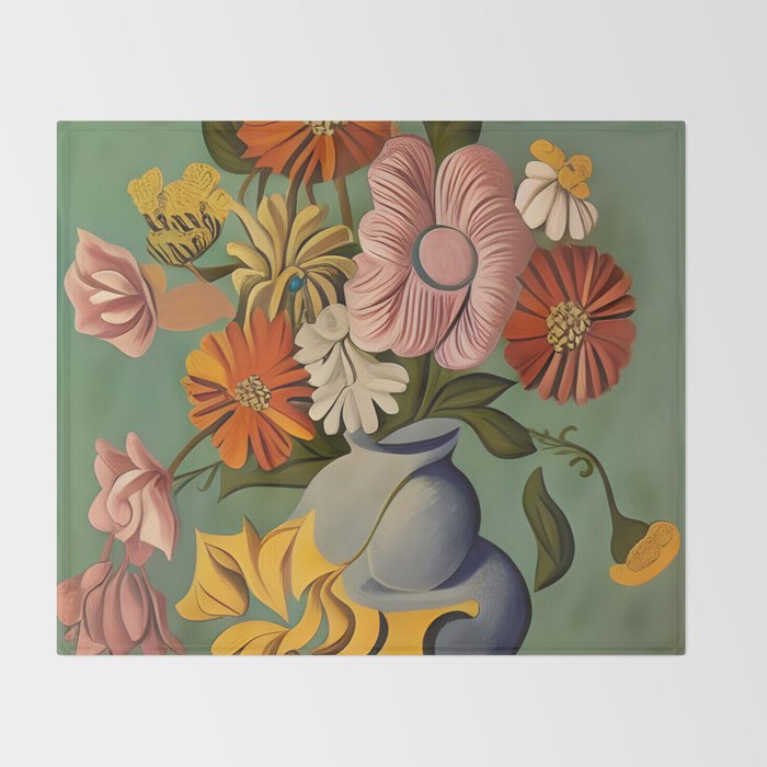 Quirky Abstract Vintage Retro Floral Throw Blanket Gallery Image 2