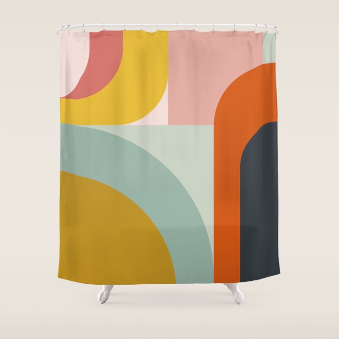 mid mod geometric shapes summer Shower Curtain Gallery Image 1