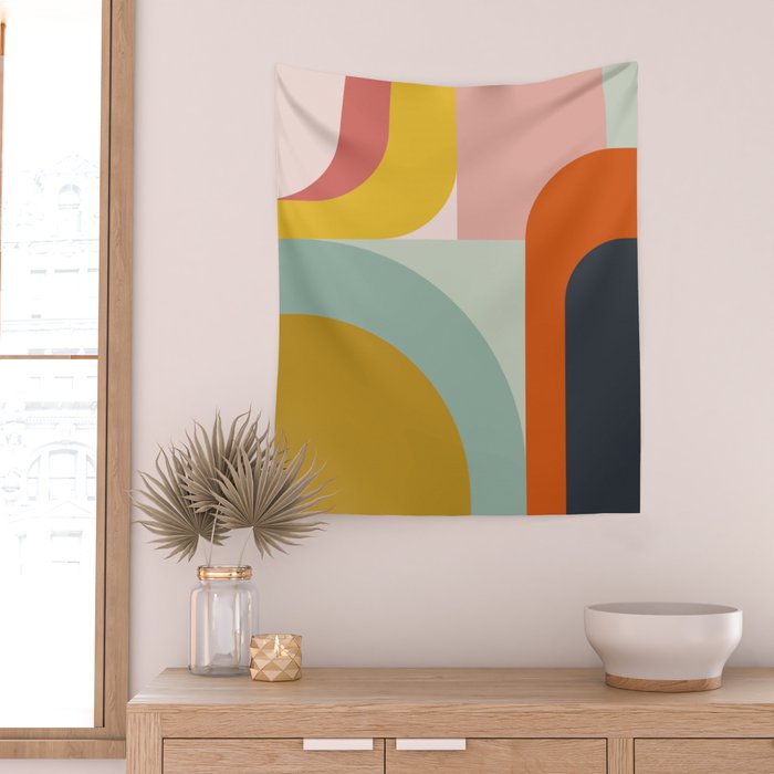 mid mod geometric shapes summer Wall Tapestry Gallery Image 2