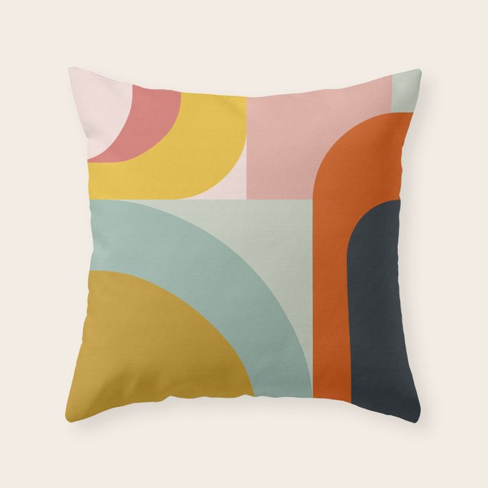 mid mod geometric shapes summer Throw Pillow Gallery Image 1
