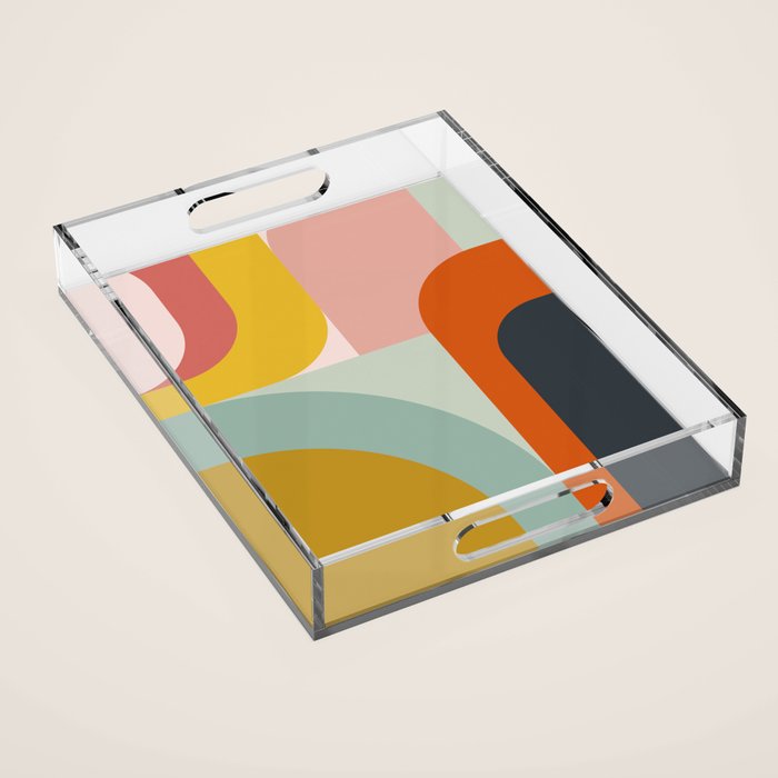 mid mod geometric shapes summer Acrylic Tray Gallery Image 1
