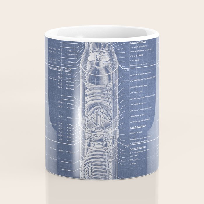 Apollo 11 Saturn V Blueprint in High Resolution (dark blue) Coffee Mug Gallery Image 4