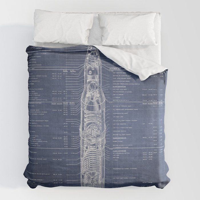 Apollo 11 Saturn V Blueprint in High Resolution (dark blue) Duvet Cover Gallery Image 2