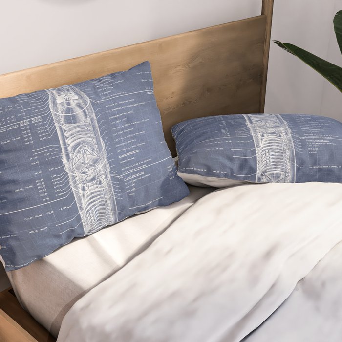 Apollo 11 Saturn V Blueprint in High Resolution (dark blue) Pillow Sham Gallery Image 2