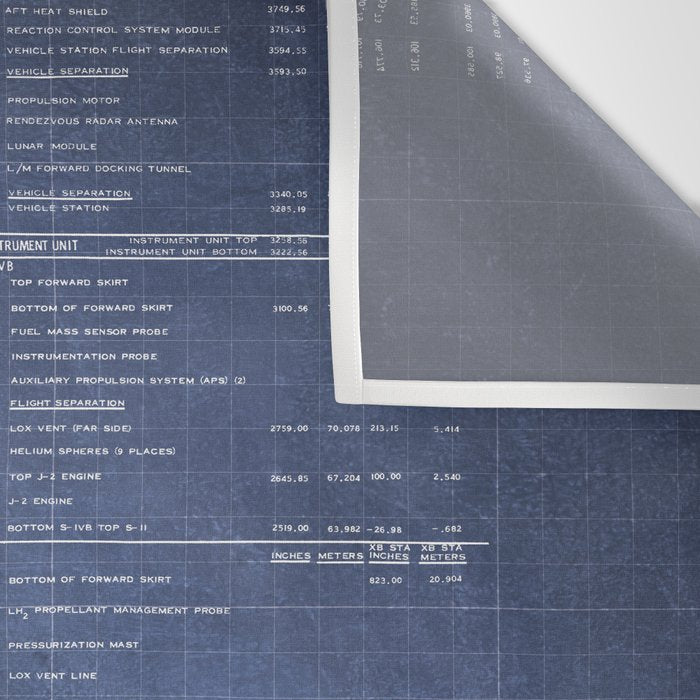 Apollo 11 Saturn V Blueprint in High Resolution (dark blue) Wall Tapestry Gallery Image 3