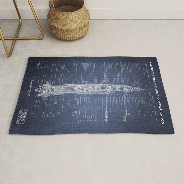 Apollo 11 Saturn V Blueprint in High Resolution (dark blue) Rug Gallery Image 1
