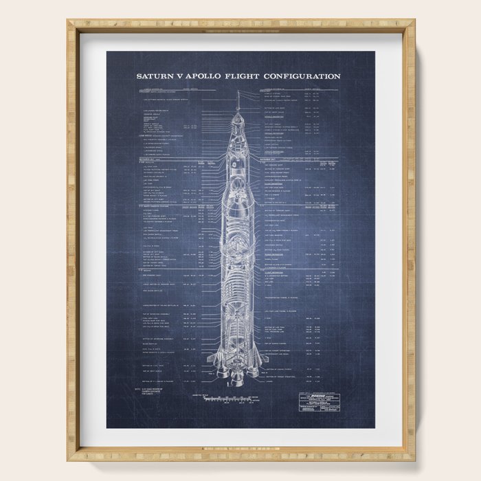 Apollo 11 Saturn V Blueprint in High Resolution (dark blue) Serving Tray Gallery Image 1