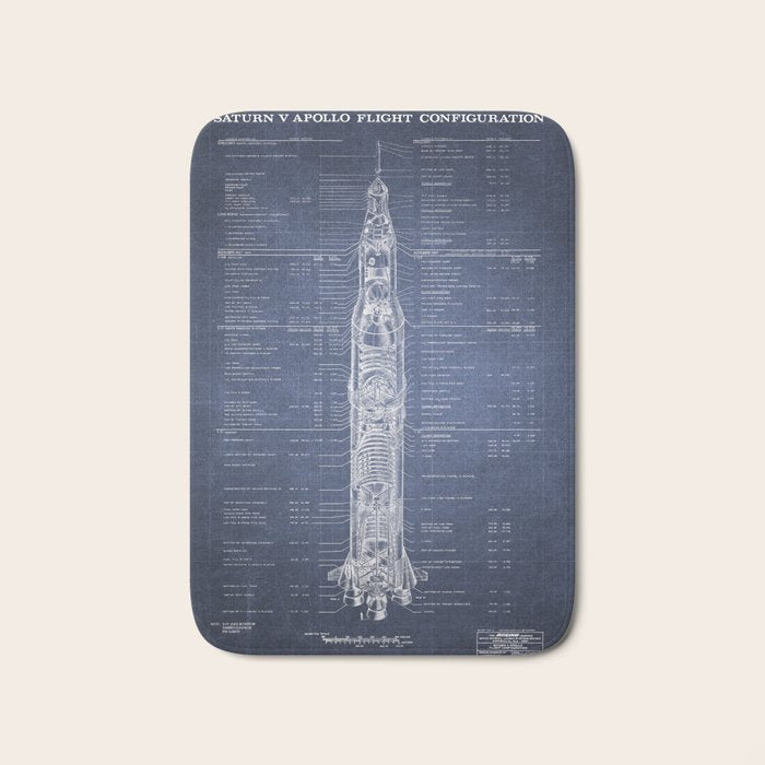 Apollo 11 Saturn V Blueprint in High Resolution (dark blue) Bath Mat Gallery Image 1