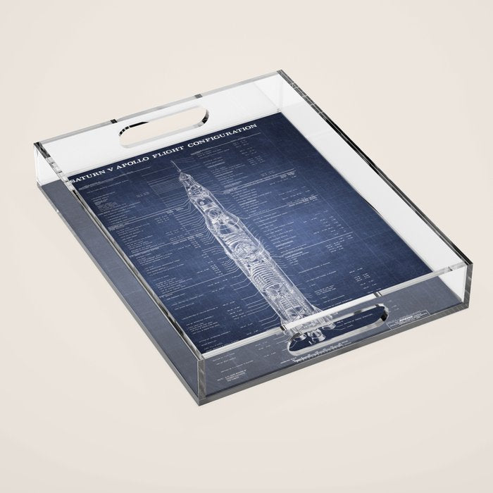 Apollo 11 Saturn V Blueprint in High Resolution (dark blue) Acrylic Tray Gallery Image 1