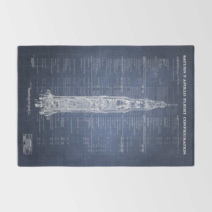 Apollo 11 Saturn V Blueprint in High Resolution (dark blue) Rug Gallery Image 2