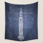 Apollo 11 Saturn V Blueprint in High Resolution (dark blue) Wall Tapestry Gallery Image 4