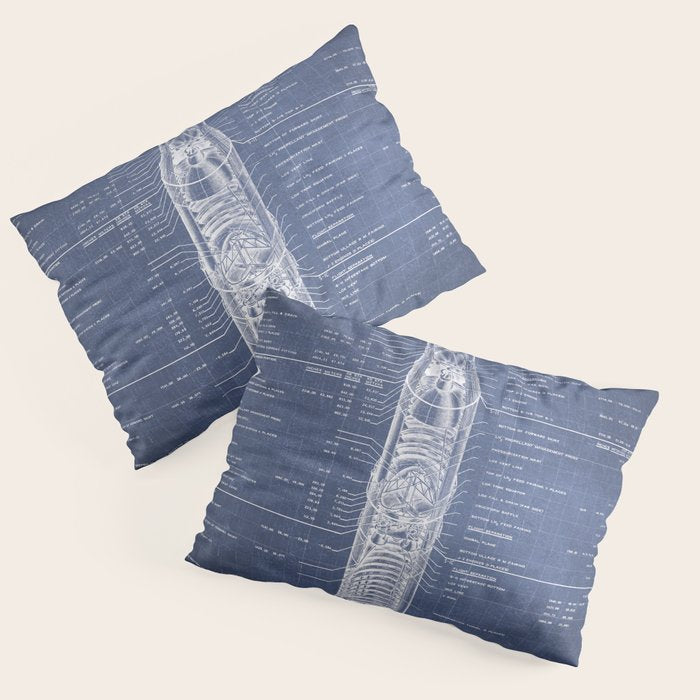 Apollo 11 Saturn V Blueprint in High Resolution (dark blue) Pillow Sham Gallery Image 1