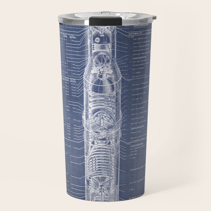 Apollo 11 Saturn V Blueprint in High Resolution (dark blue) Travel Mug Gallery Image 1
