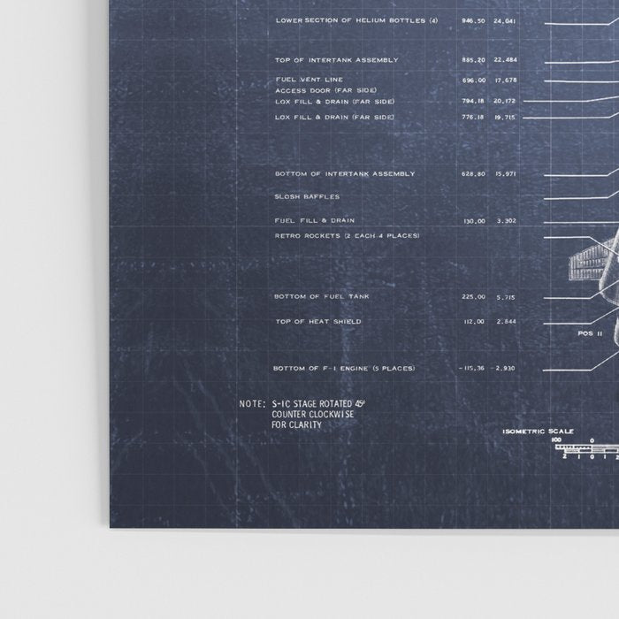 Apollo 11 Saturn V Blueprint in High Resolution (dark blue) Poster Gallery Image 3