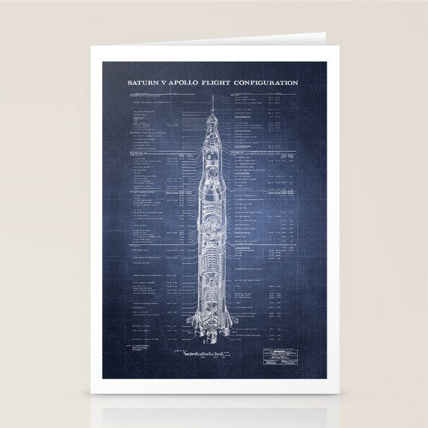 Apollo 11 Saturn V Blueprint in High Resolution (dark blue) Stationery Card Gallery Image 2