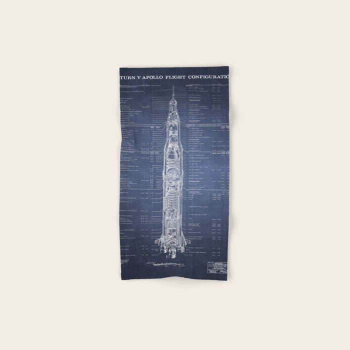 Apollo 11 Saturn V Blueprint in High Resolution (dark blue) Bath Towel Gallery Image 1
