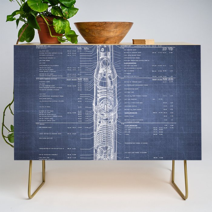 Apollo 11 Saturn V Blueprint in High Resolution (dark blue) Credenza Gallery Image 1