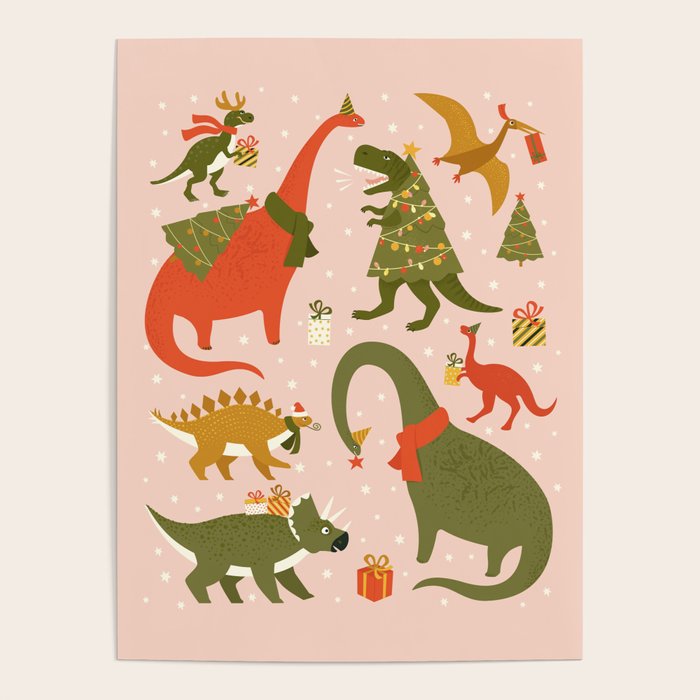 Tyrannosaurus and Dinosaurs Christmas Tree Rex Poster Gallery Image 1