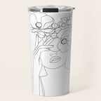 Minimal Line Art Woman with Flowers II Travel Mug Gallery Image 1