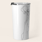 Minimal Line Art Woman with Flowers II Travel Mug Gallery Image 3