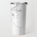 Minimal Line Art Woman with Flowers II Travel Mug Gallery Image 2