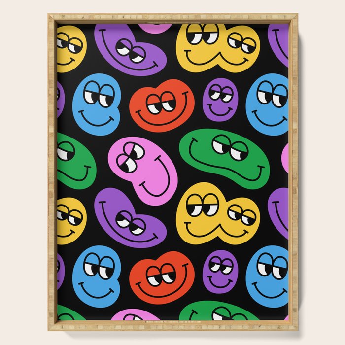 Colorful retro smiling face cartoon pattern Serving Tray Gallery Image 1