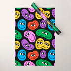 Colorful retro smiling face cartoon pattern Wrapping Paper Gallery Image 1
