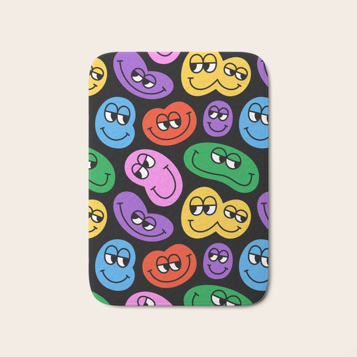 Colorful retro smiling face cartoon pattern Bath Mat Gallery Image 1