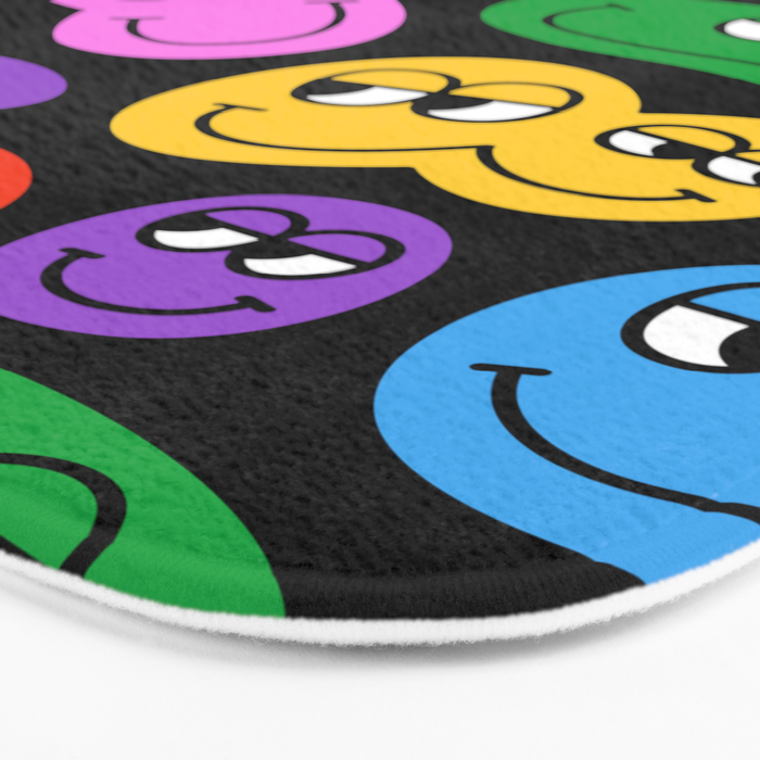 Colorful retro smiling face cartoon pattern Bath Mat Gallery Image 3