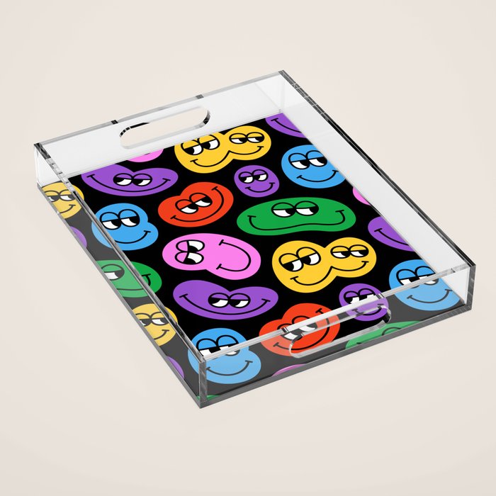 Colorful retro smiling face cartoon pattern Acrylic Tray Gallery Image 1