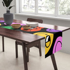 Colorful retro smiling face cartoon pattern Table Runner Gallery Image 2