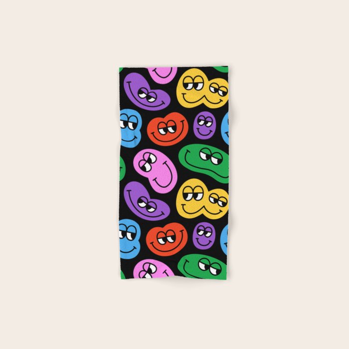 Colorful retro smiling face cartoon pattern Bath Towel Gallery Image 1