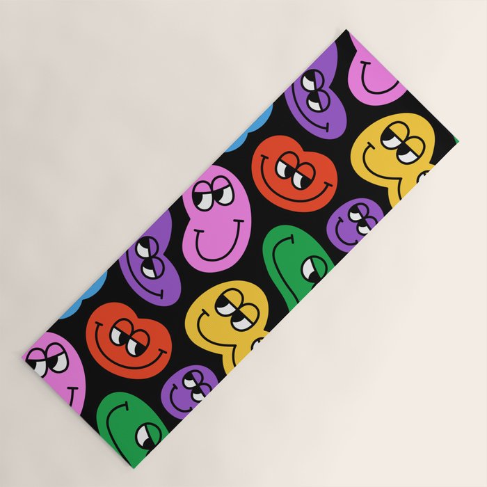 Colorful retro smiling face cartoon pattern Yoga Mat Gallery Image 1